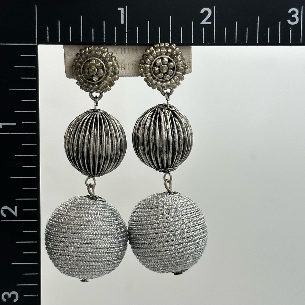 Anthropologie Grey Silver Chunky Bead Post Drop Statement Earrings - Picture 3 of 3